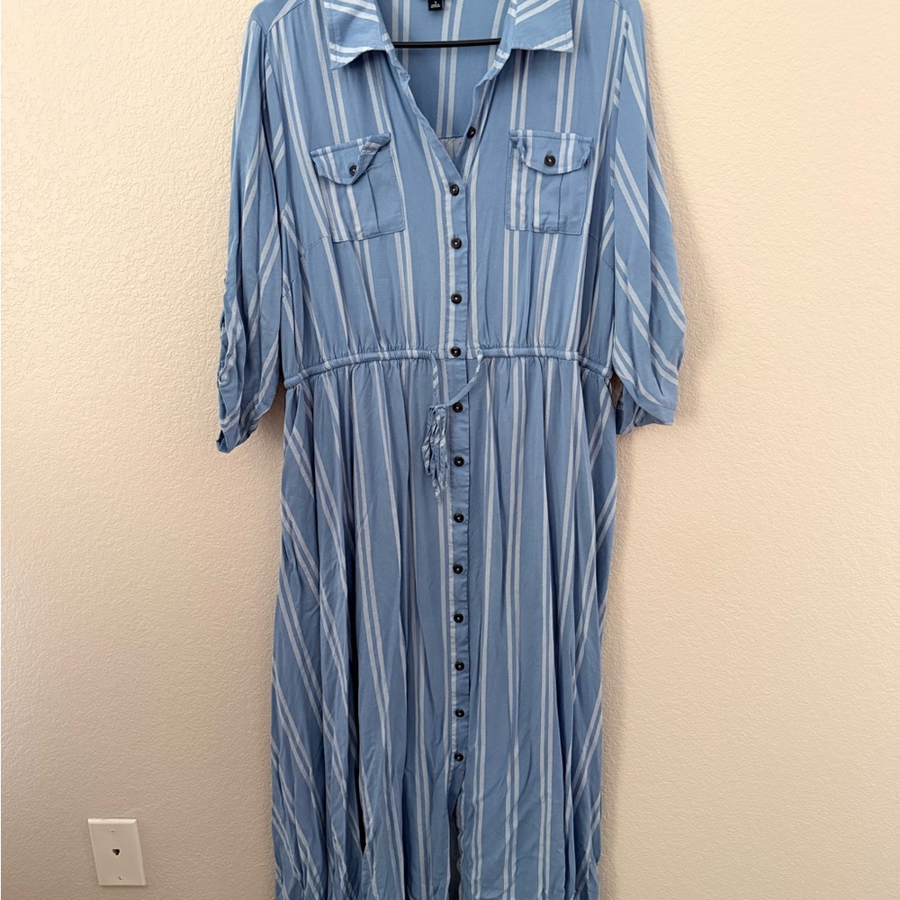 Torrid Blue and White Striped 3/4 Sleeve Dress